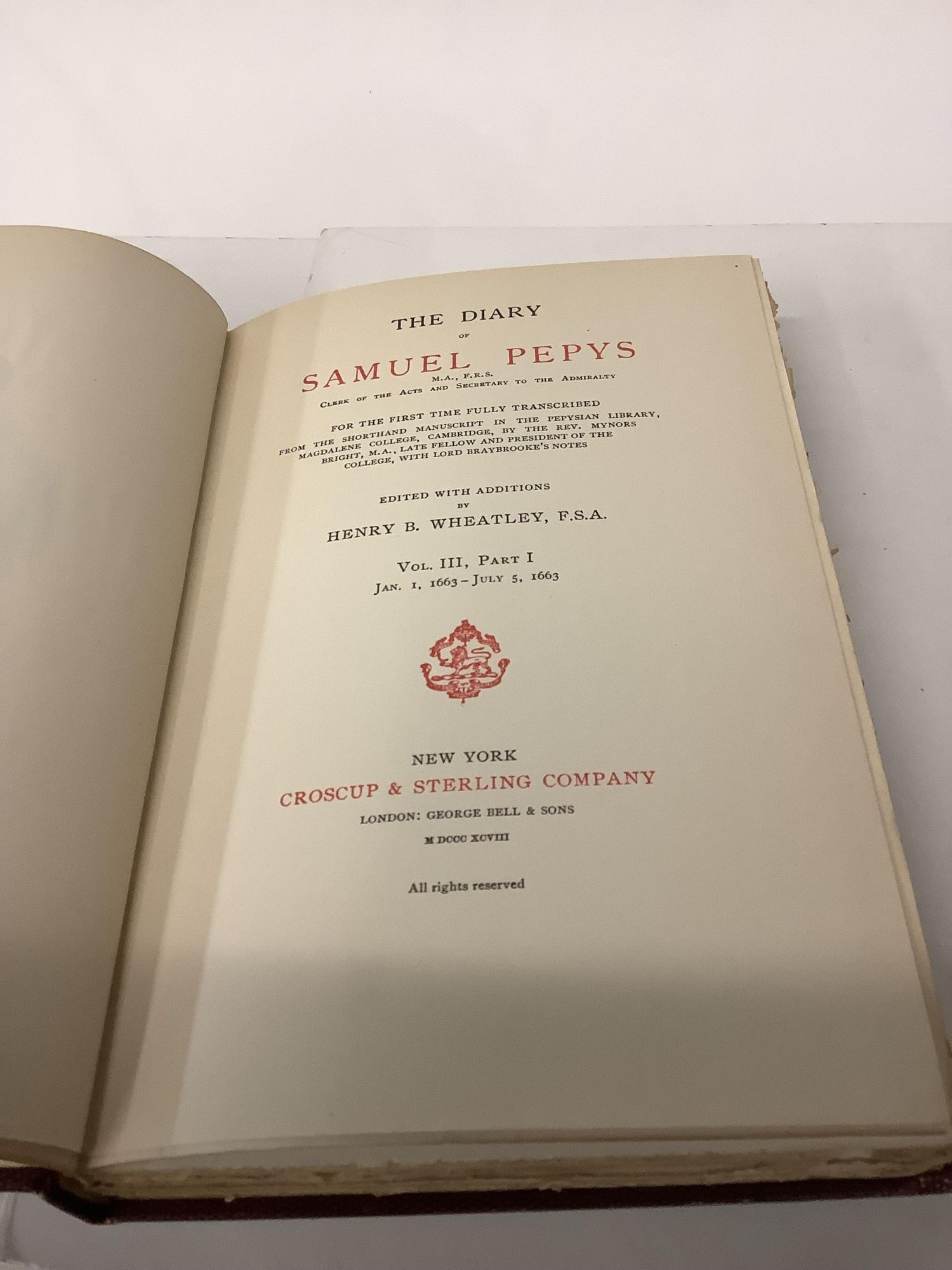 The Diary of Samuel Pepys, Vol. III, Part I; Jan 1 1663 - July 5 1663 ...