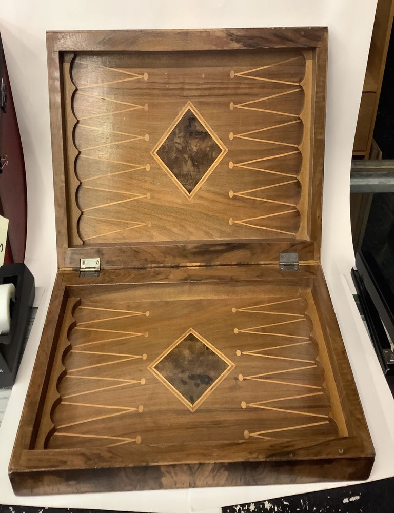 Item #105893 Burl/Fruitwood Wooden Folding Chess Checkers Backgammon Board