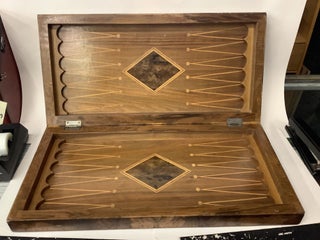 Item #105893 Burl/Fruitwood Wooden Folding Chess Checkers Backgammon Board