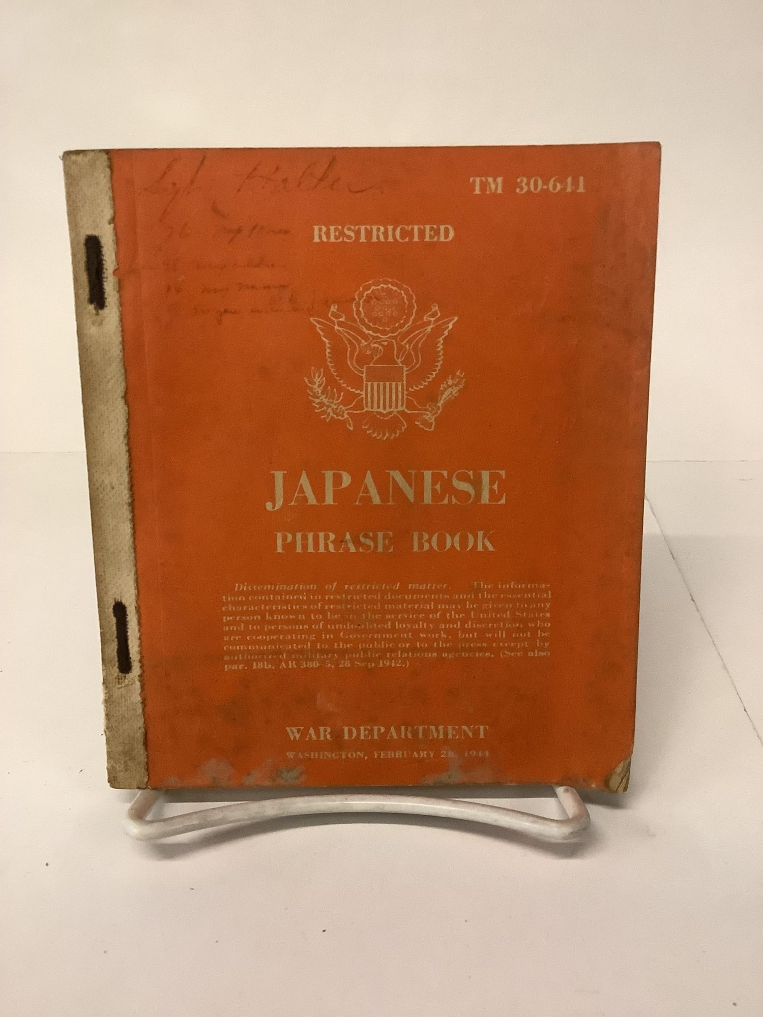 Japanese Phrase Book, Restricted TM 30-644, February 28 1944