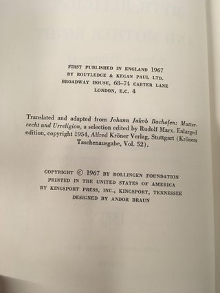 Myth, Religion, and Mother Right: Selected Writings of J.J. Bachofen