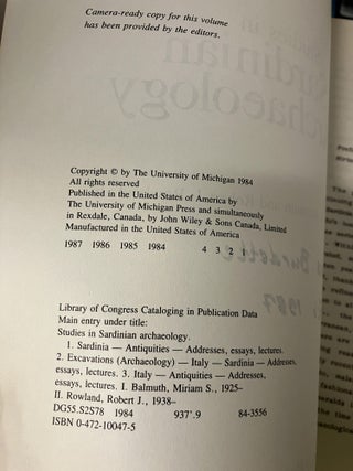 Studies in Sardinian Archaeology, Vol. 1