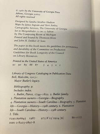 Major Butler's Legacy: Five Generations of a Slaveholding Family