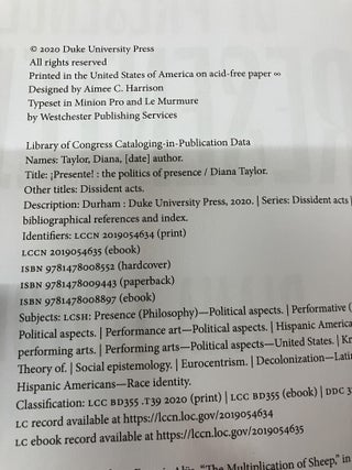 ¡Presente!: The Politics of Presence