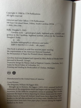 Carolina Scots: An Historical and Genealogical Study of Over 100 Years of Emigration