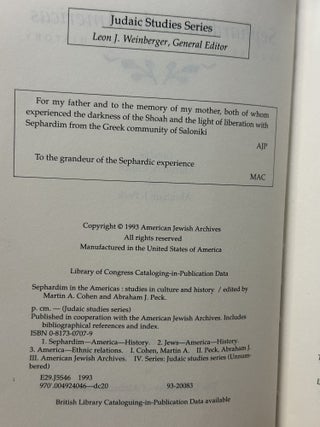 Sephardim in the Americas: Studies in Culture and History