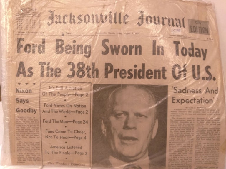Item #87691 Jacksonville Journal: Ford Being Sworn in Today as the 38th Presidenf of U.S.