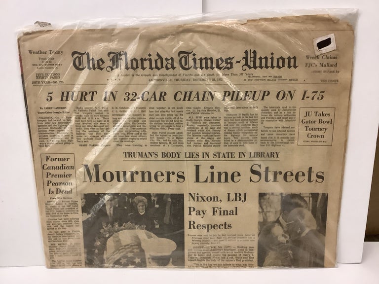 Item #89089 The Florida Times-Union: Harry Truman Dead, Mourners Line Streets, Viet Nam Air War, December 28 1972