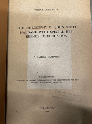 The Philosophy of John Scott Haldane with Special Reference to Education
