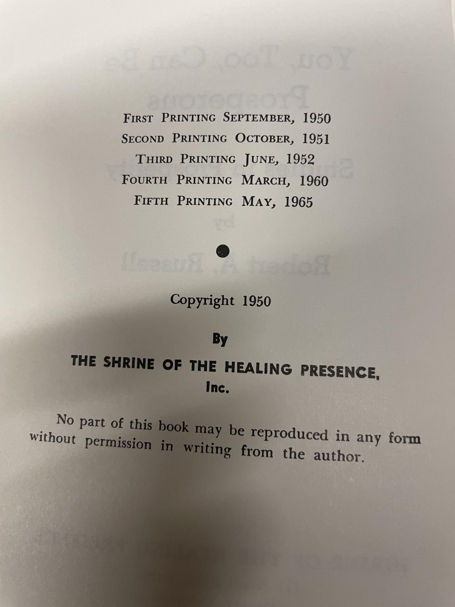 You, Too, Can be Prosperous Robert A. Russell 5th printing