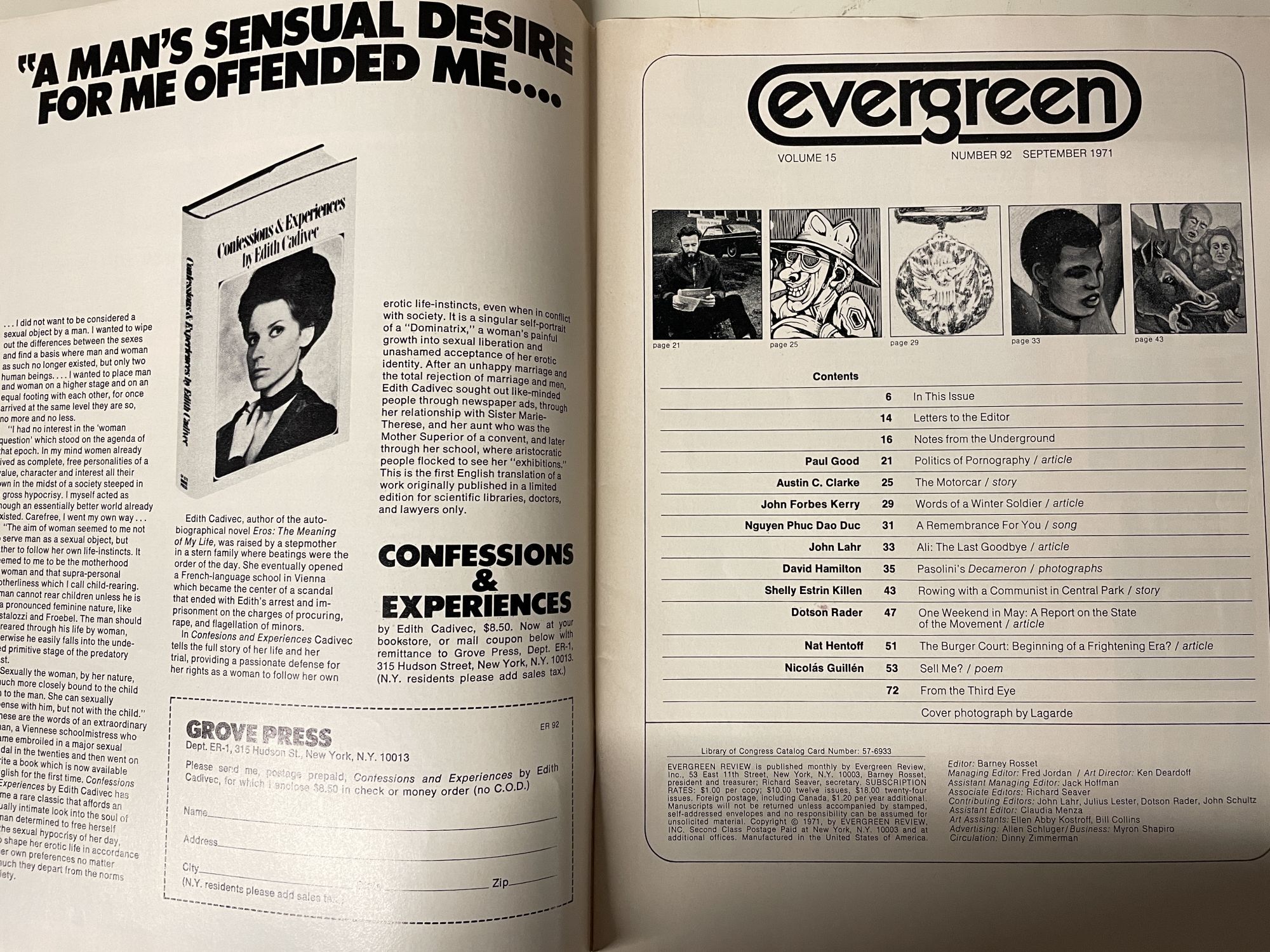 Evergreen Review.pdf Evergreen Review Volume 15, No. 92, September 1971 | Barney Rosset